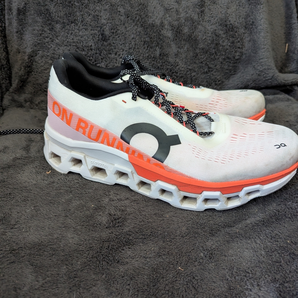 On Running White and Coral Sneakers - Picture 2 of 11